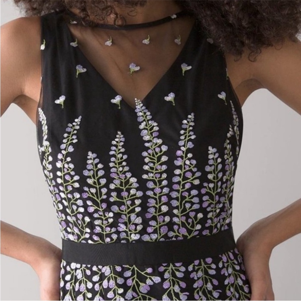 Like New White House Black Market Floral Embroidered Mesh Dress Black Size 14 - Picture 4 of 15